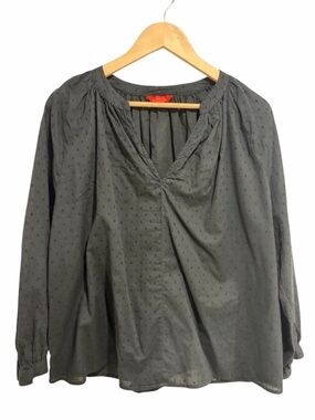 2/$25 Joe Fresh Women’s Long-Sleeve V-Neck Swiss Dot Blouse in Black 100% Cotton
